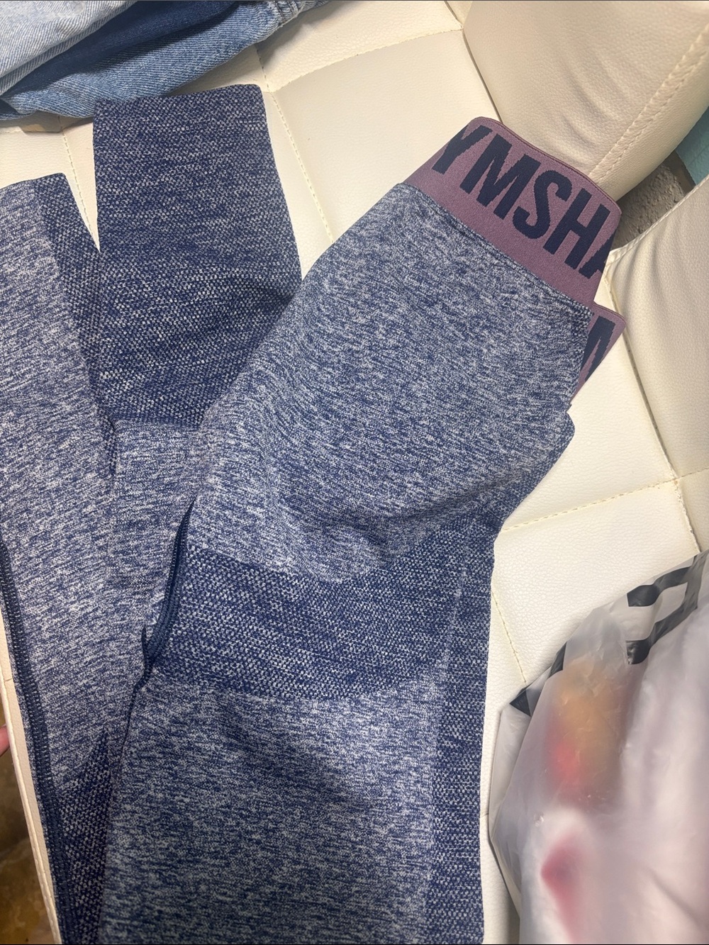 Gymshark Seamless Blue Marled Leggings with Branded Waistband